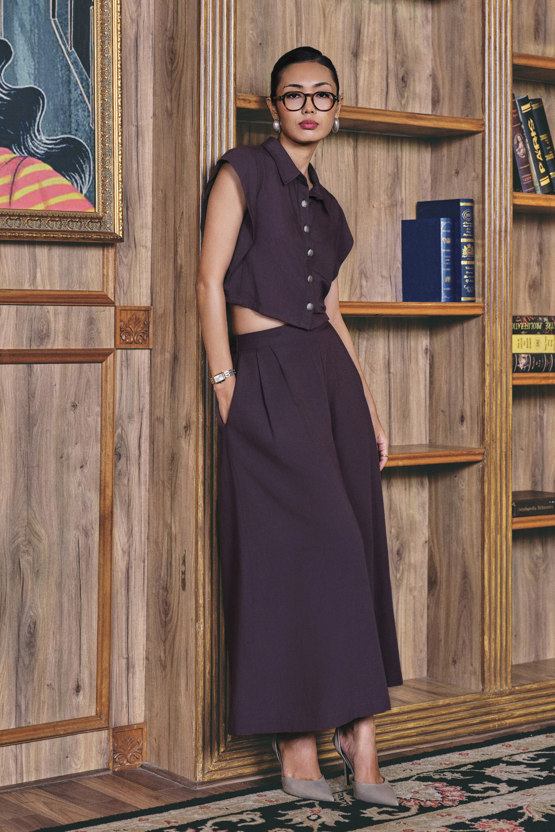 Collared Top in Wine, Wine, image 4